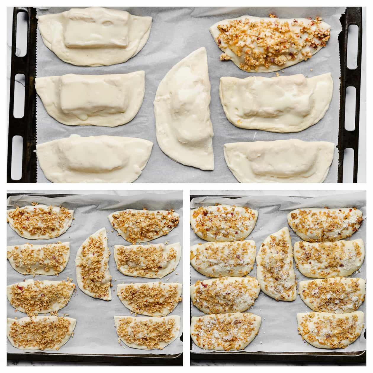 Deeg garneren met kaas en laten rijzen