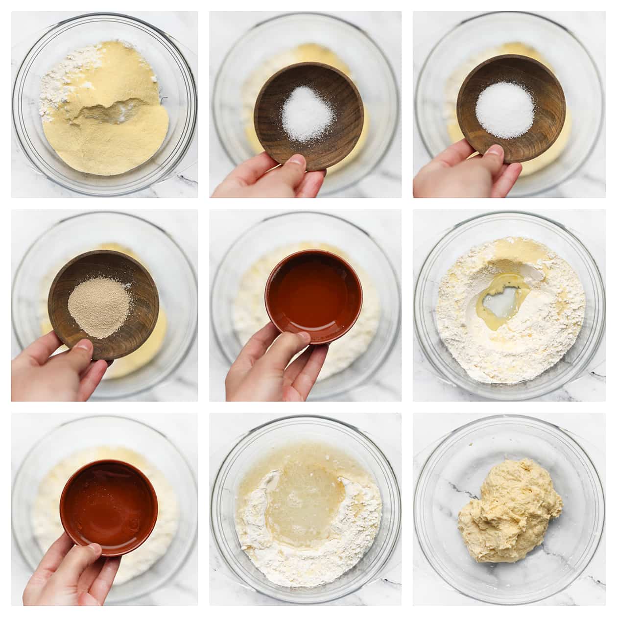 Deeg mengen en kneden in een diepe kom