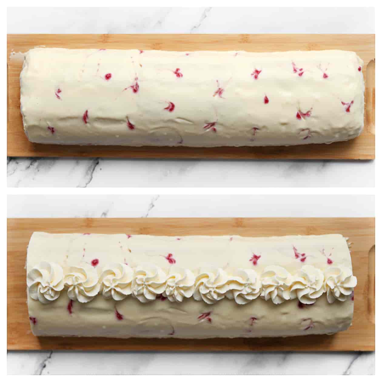 Rolcake garneren met toefjes room