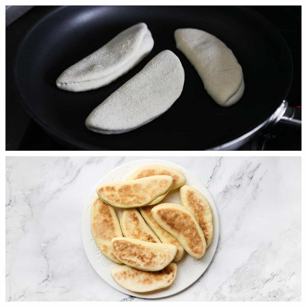 Verhit een koekenpan met een dikke bodem op matig vuur. Bak de broodjes een paar minuten aan elke kant. 