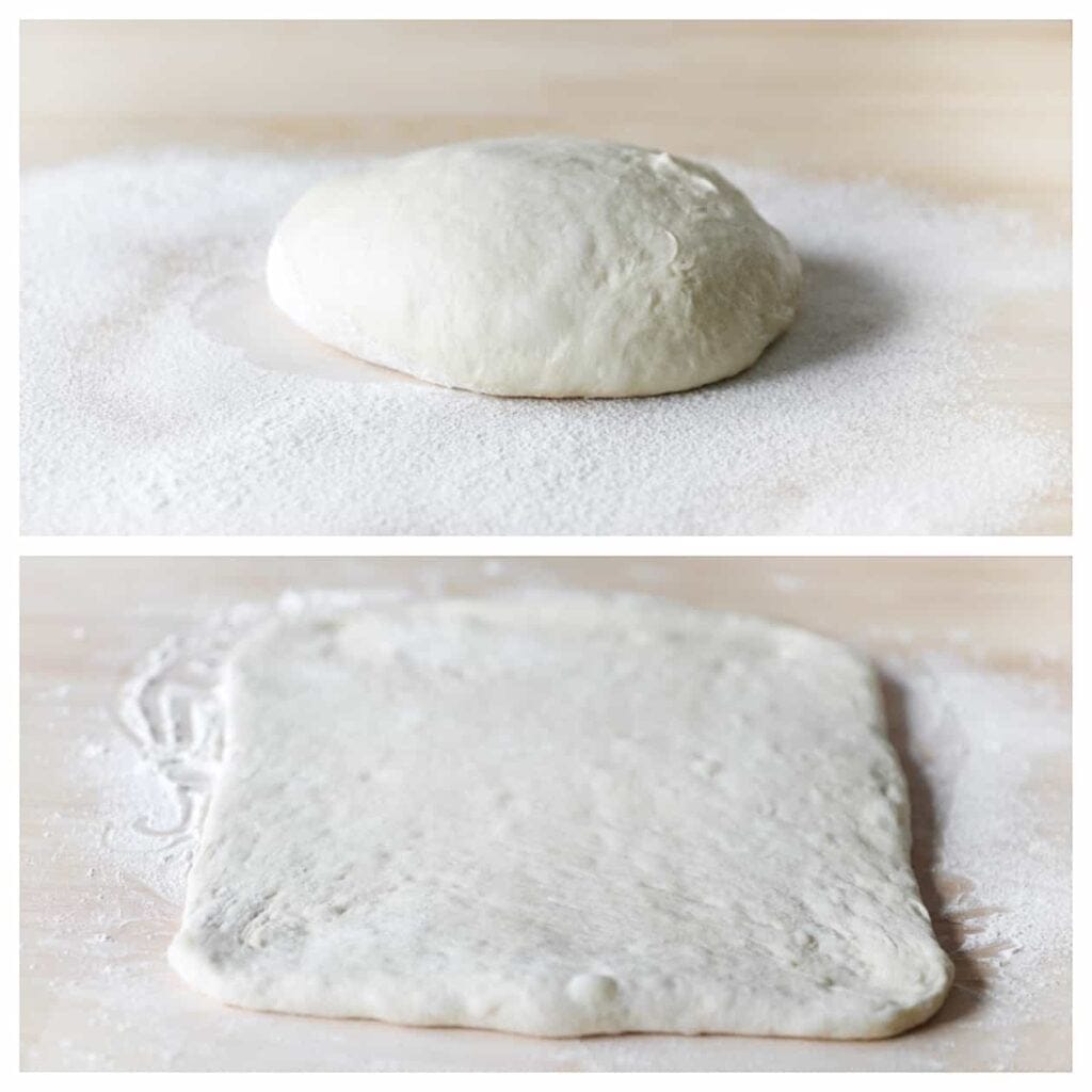 Rol het deeg uit tot een rechthoekige lap van 35x18 cm