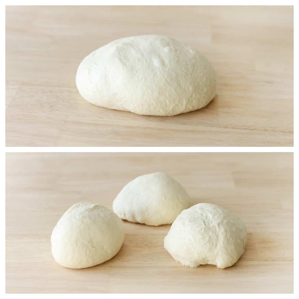 Verdeel het deeg in drie gelijke porties.