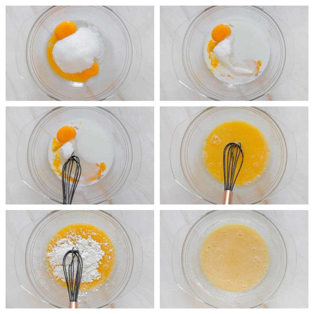 Doe het eigeel, de suiker en vanillesuiker in een kom en mix gedurende 1 minuut. Voeg de maïzena en 75 ml melk toe, en mix tot een glad geheel.