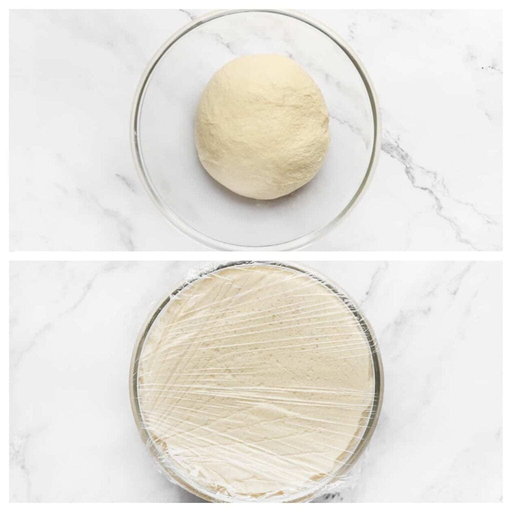 Kneed het deeg 10-12 minuten tot een mooi geheel. Dek het deeg af en laat het 1 uur rijzen op een warme plek in huis, of tot het in omvang is verdubbeld.