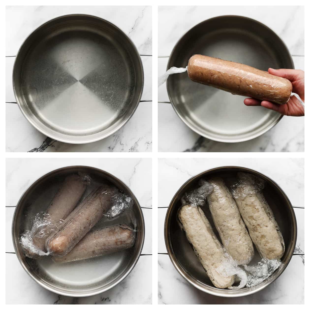 Grillworst koken in een pan met water