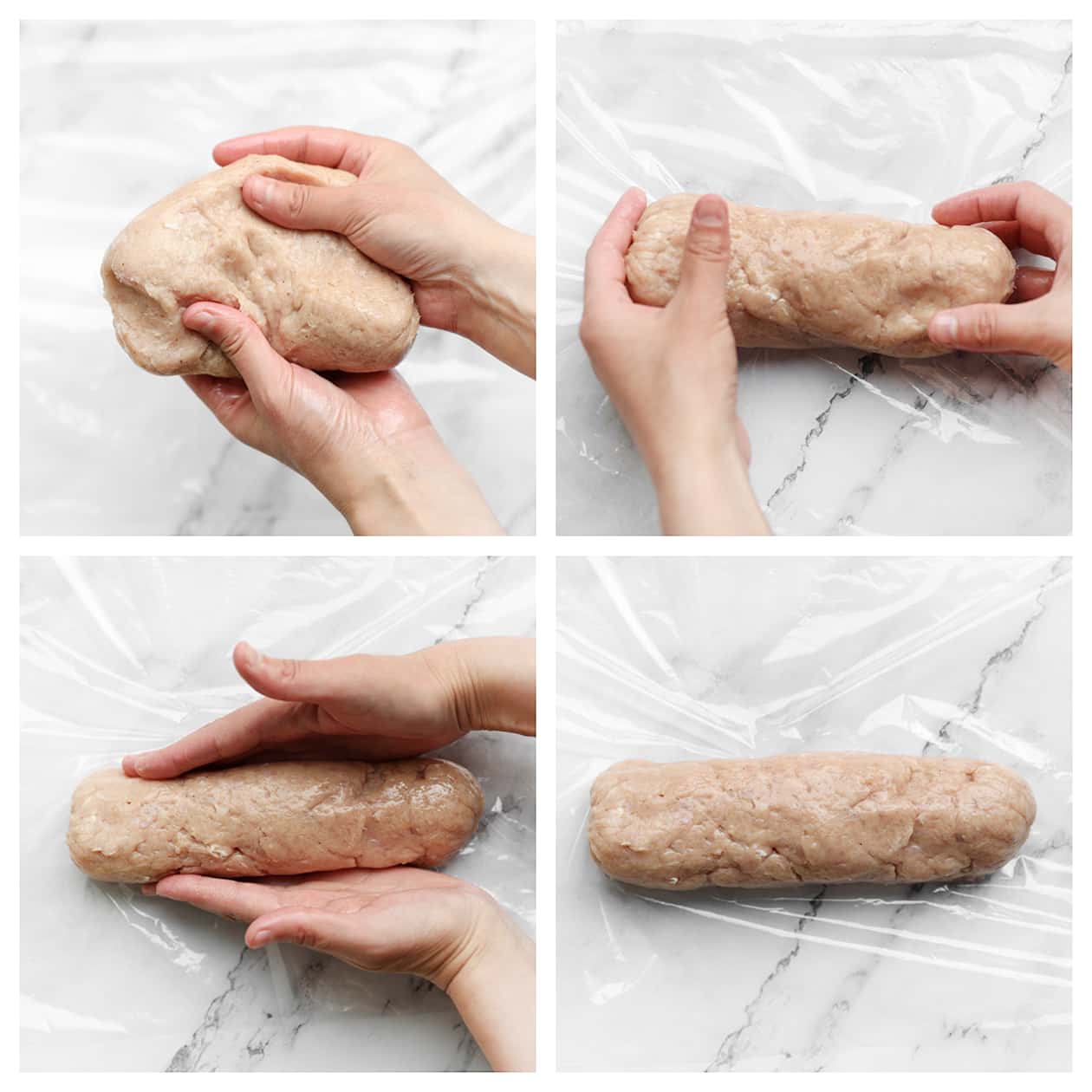 Grillworst vormen en leggen op een vel huishoudfolie