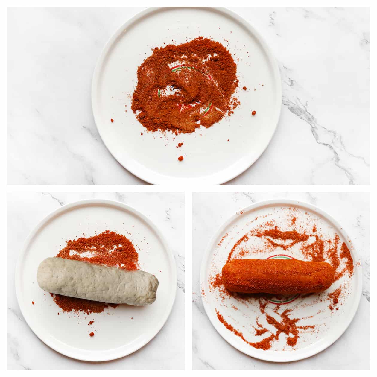 Kip grillworst door het kruidenmengsel halen