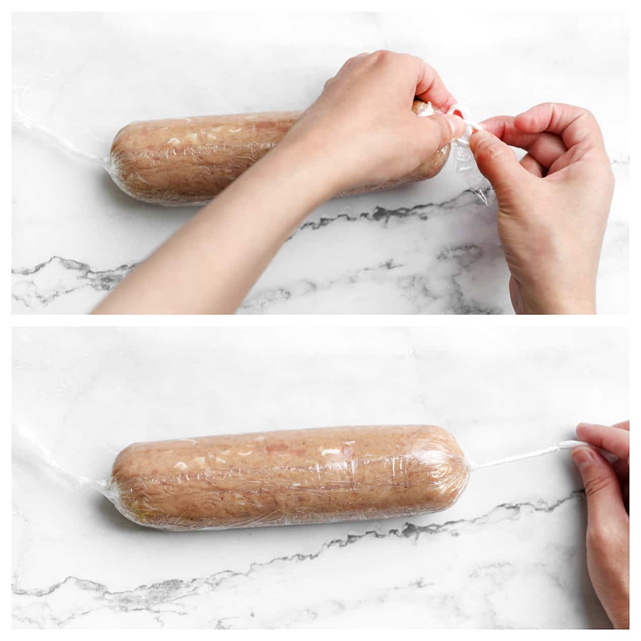 Knoop zetten in de grillworst verpakking