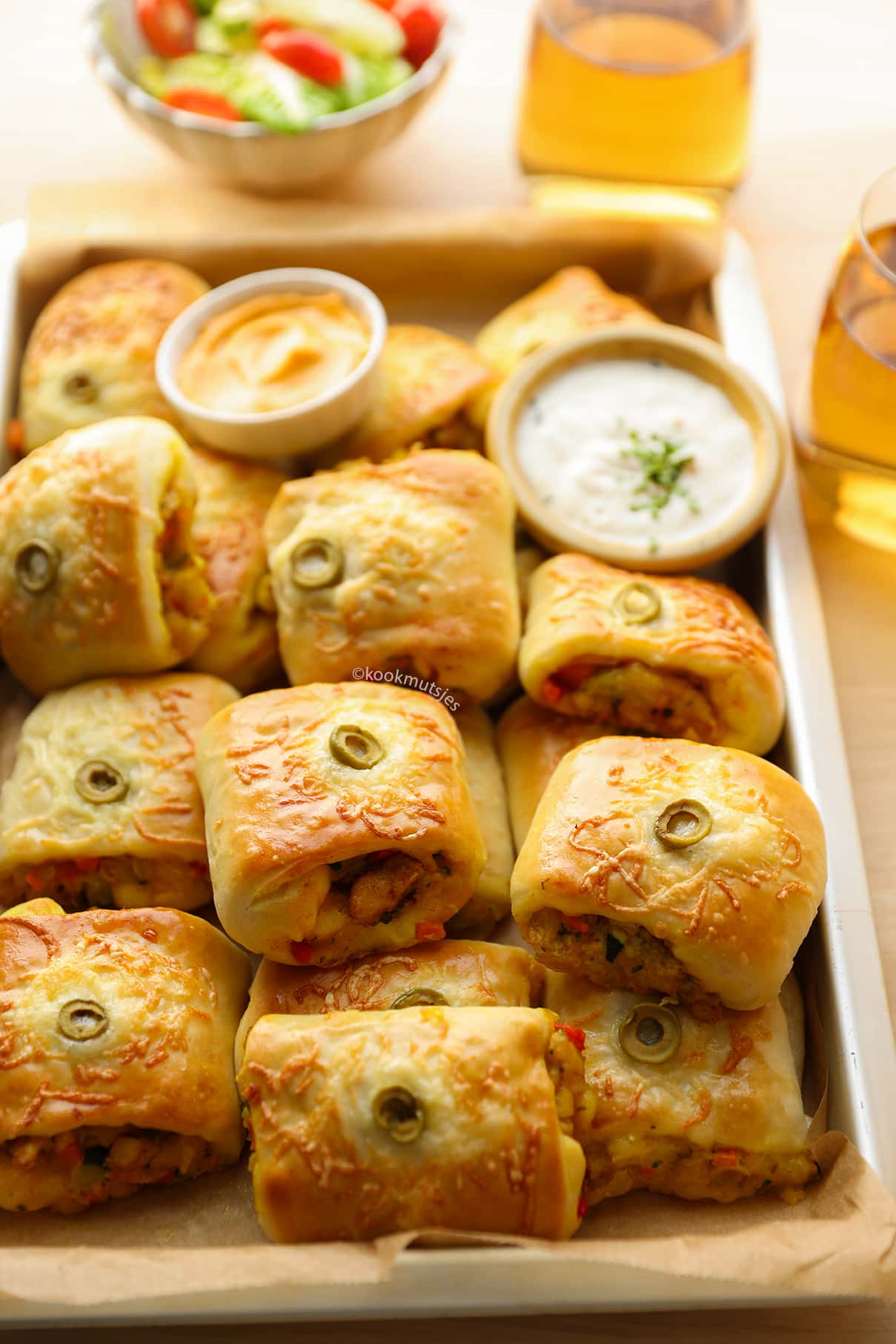 Mini gevulde kipbroodjes eindresultaat