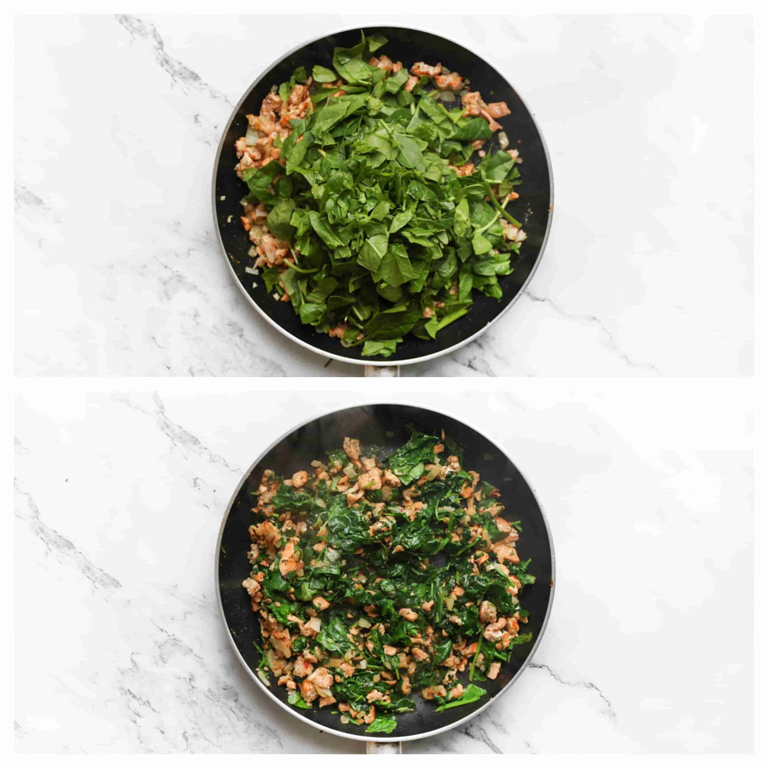 Spinazie toevoegen aan het zalmmengsel