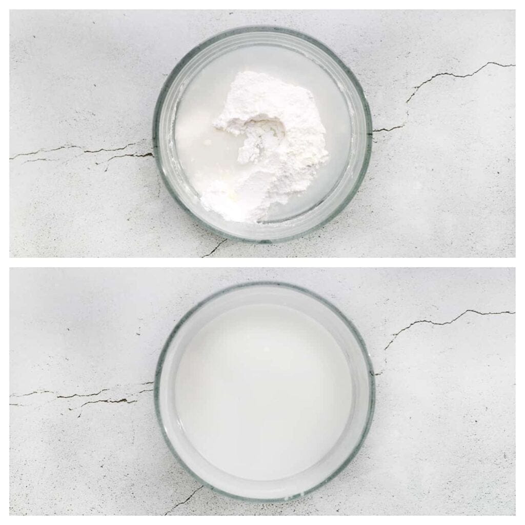 Doe de poedersuiker samen met het water in een kom en meng goed.