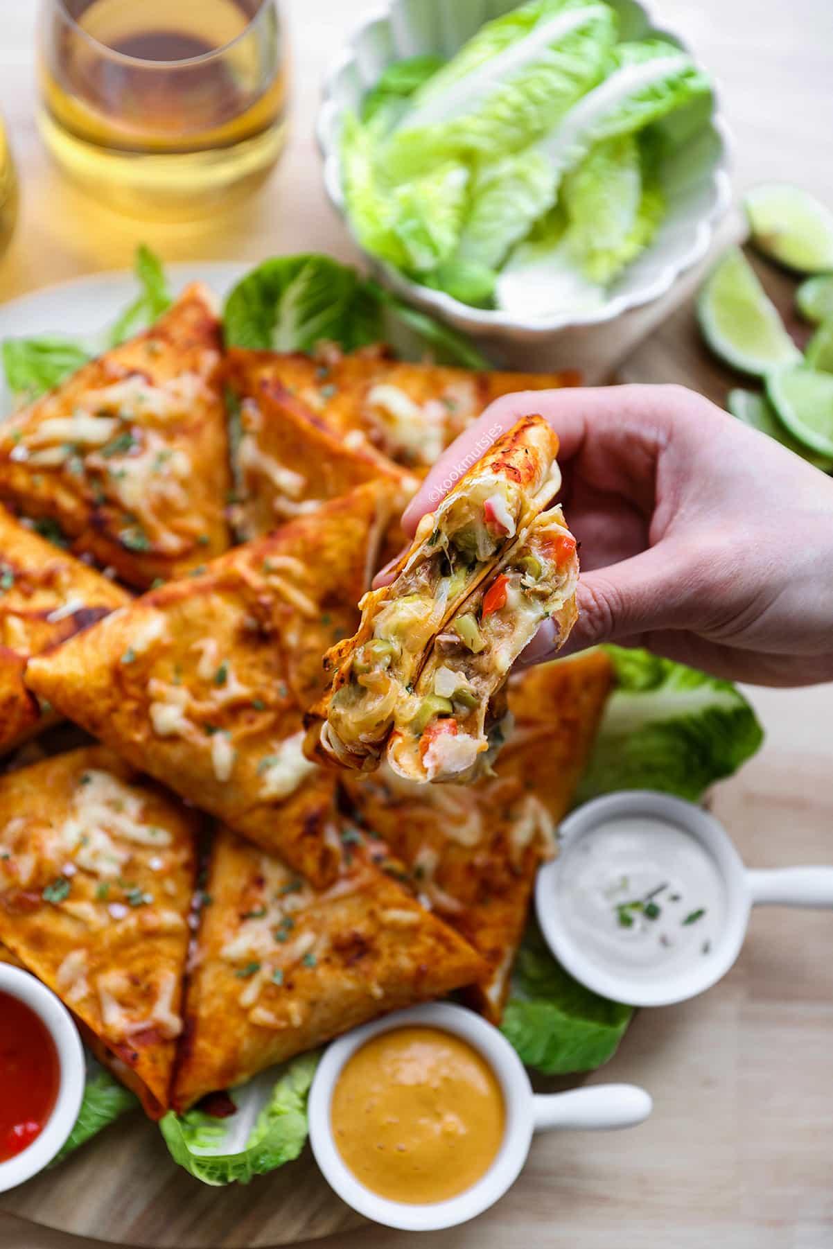 Wrap driehoekjes met tonijn eindresultaat vulling Kookmutsjes