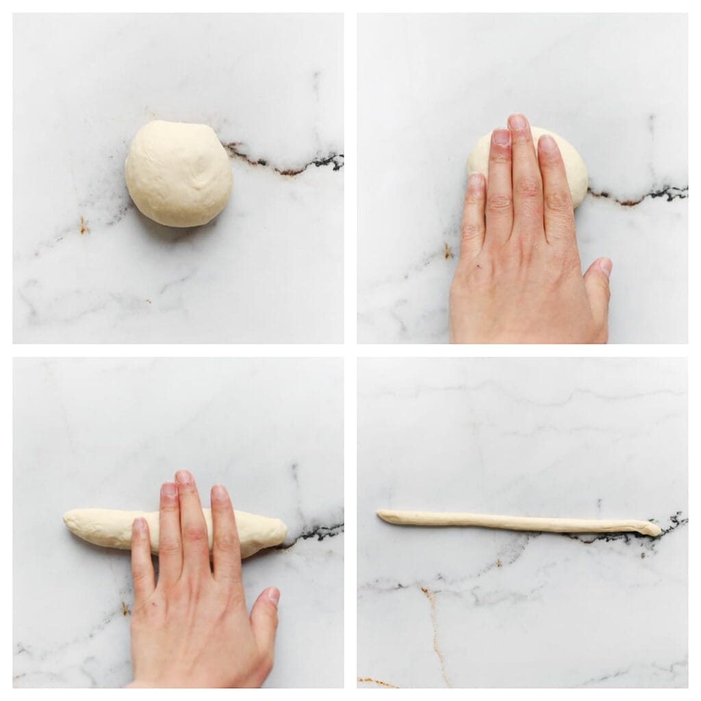 Neem een bol deeg en rol deze uit tot een lange streng.