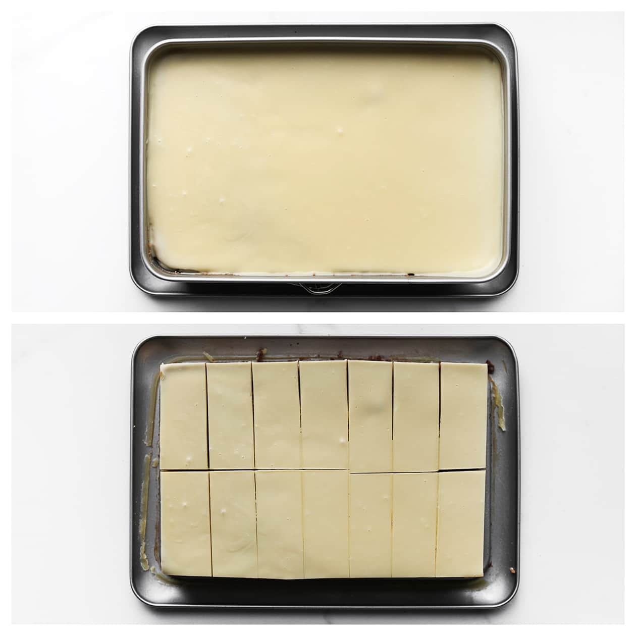 Cheesecake in stukken snijden