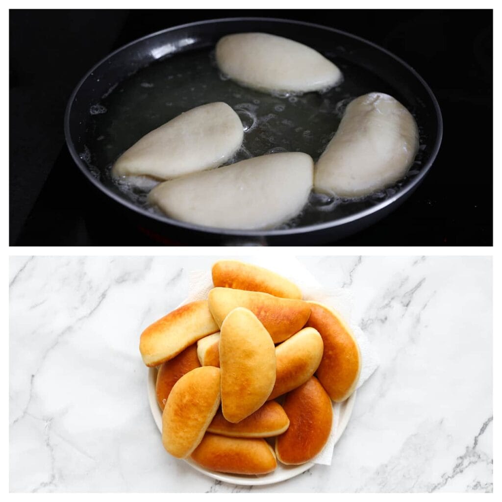 Verhit een laagje zonnebloemolie van ongeveer 2 cm diep in een koekenpan op middelhoog vuur (175 °C). Bak de donuts aan beide kanten in ca. 2-3 minuten of tot ze mooi goudbruin zijn. Controleer de temperatuur door een klein stukje deeg in de olie te gooien; als dit binnen 1 minuut bruin kleurt, is de zonnebloemolie op de juiste temperatuur. Laat de gebakken donuts uitlekken op keukenpapier.