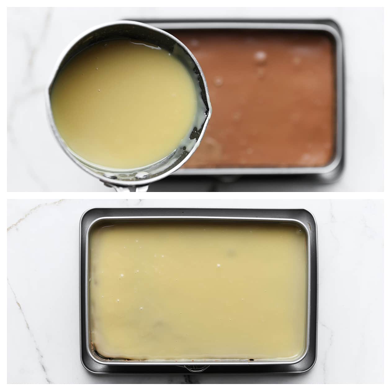 Ganache gieten over de cheesecake