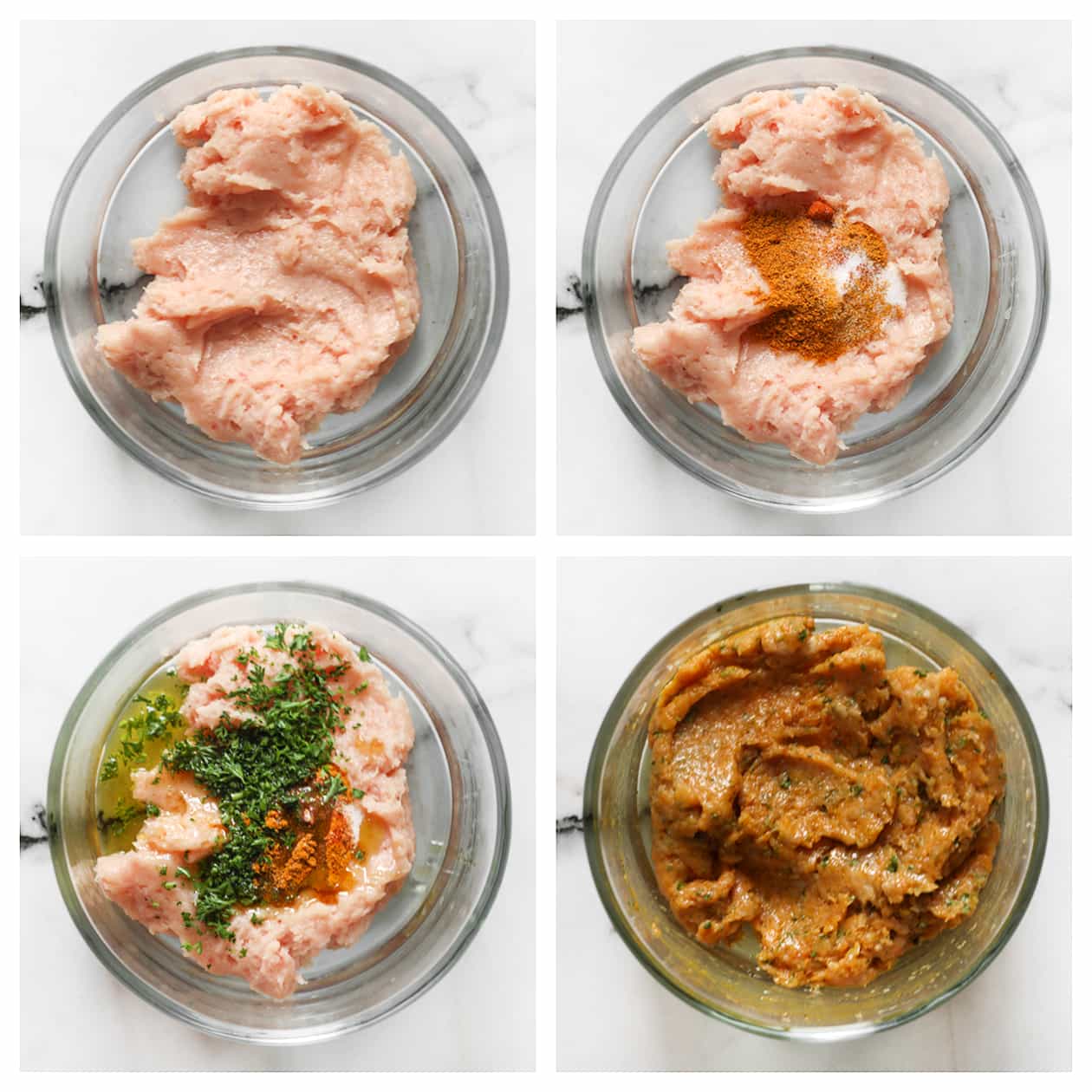 Kipmengsel mengen met verse kruiden in een diepe kom