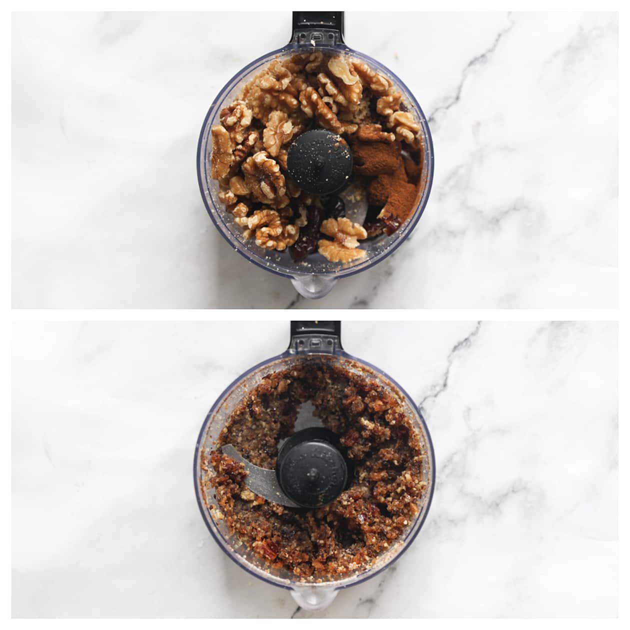 Noten-dadelmengsel fijnmalen in een hakmolen