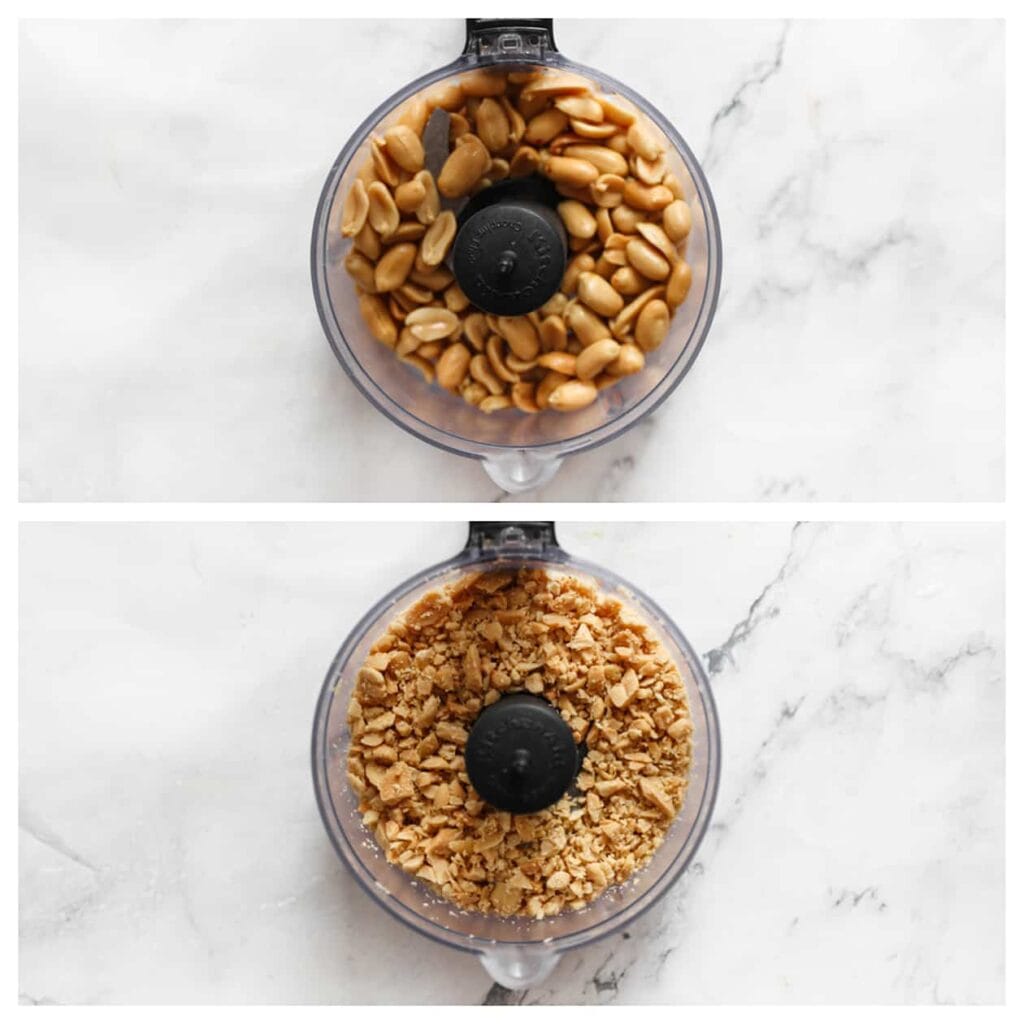 Doe de pinda's in een hakmolen en maal ze niet te fijn.