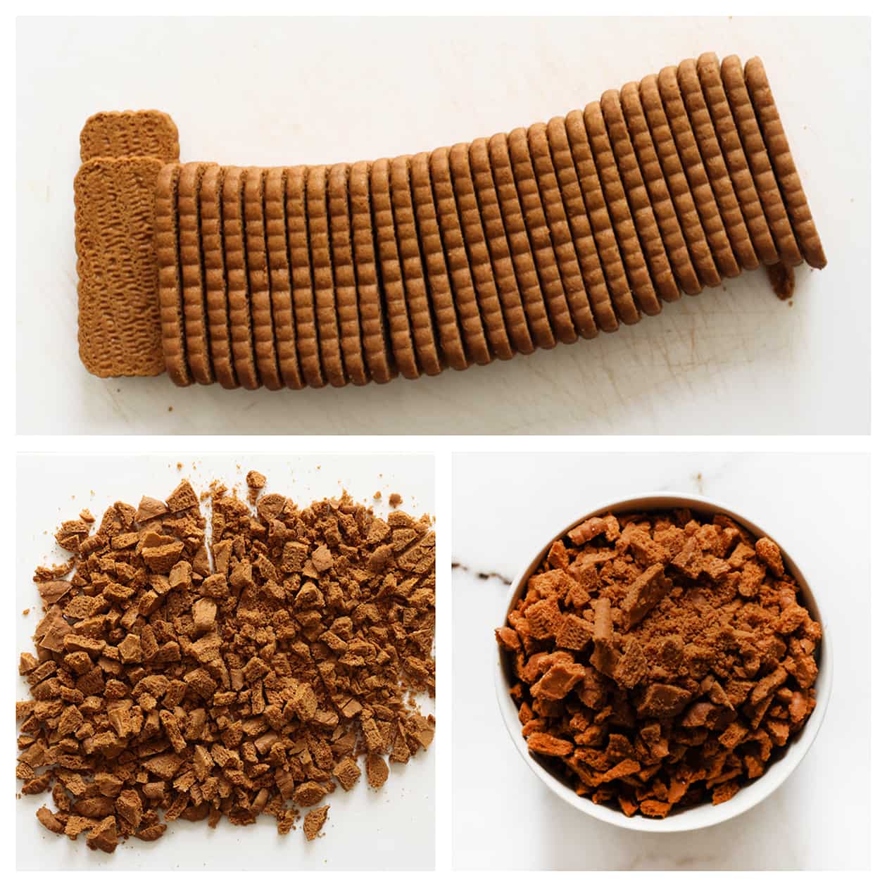 Speculooskoek in stukken snijden