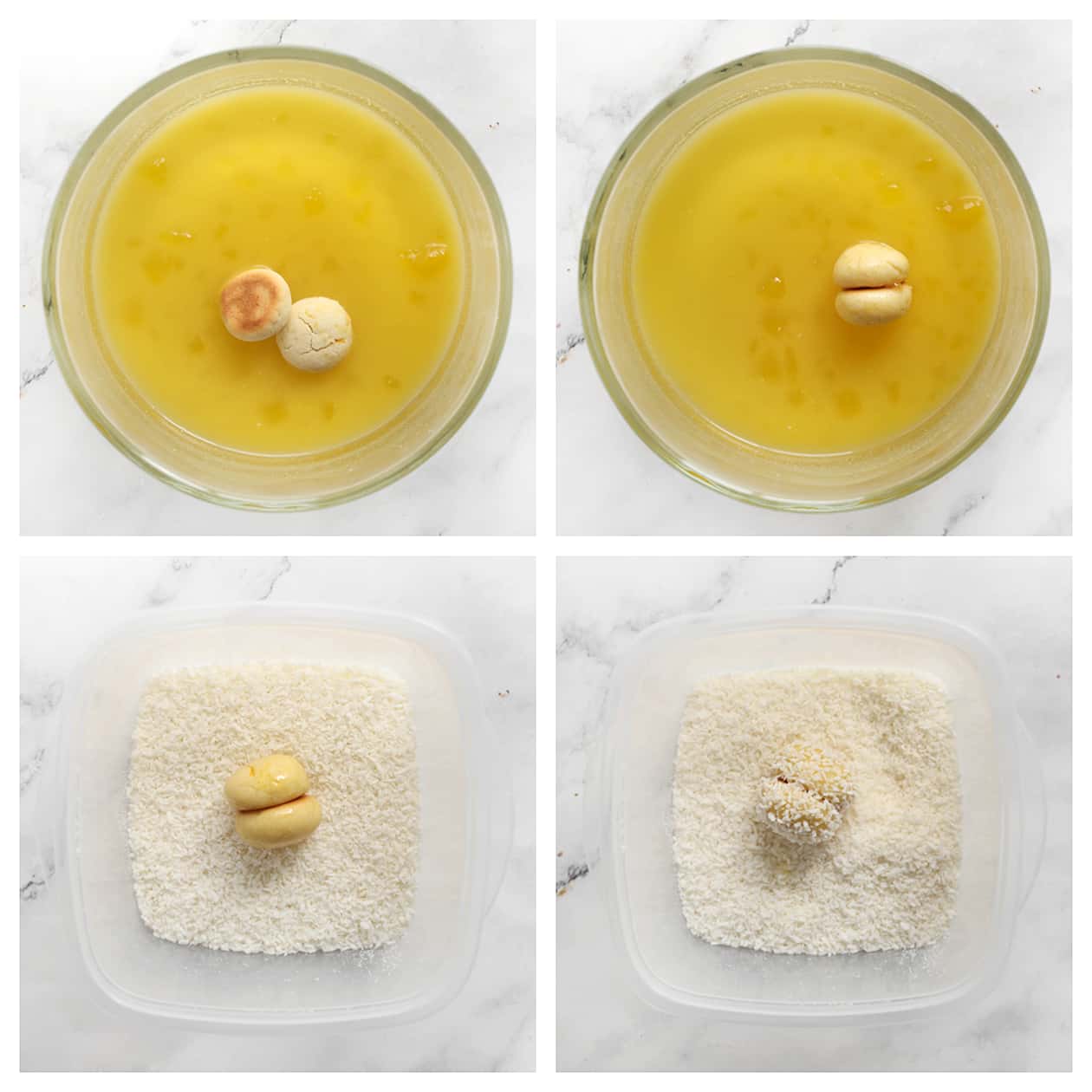 koekjes door de lemoncurd en kokos halen