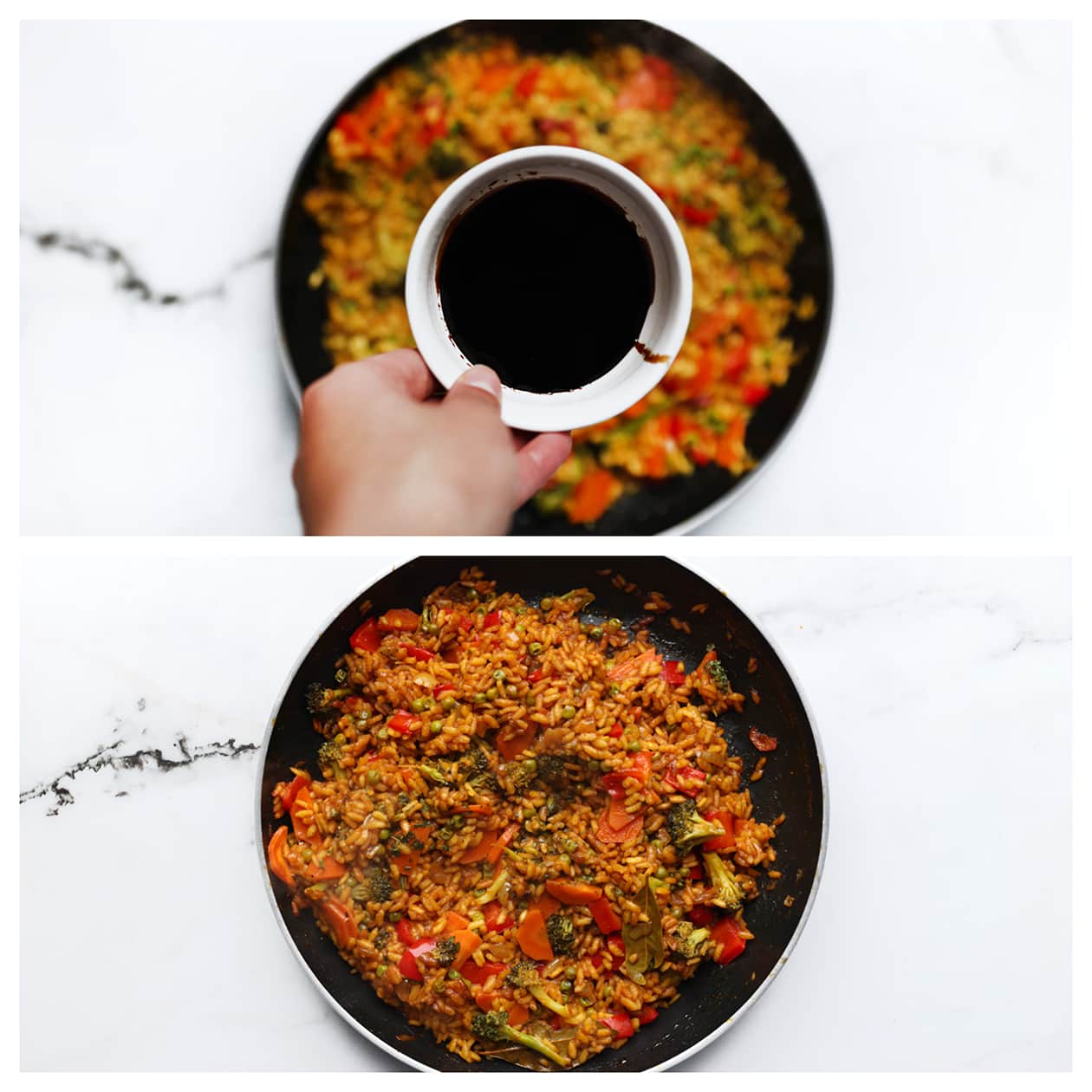 Sausje toevoegen aan de rijst