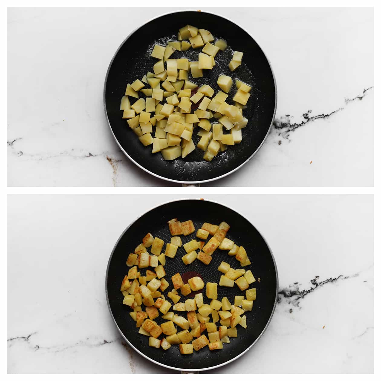 Aardappelblokjes bakken