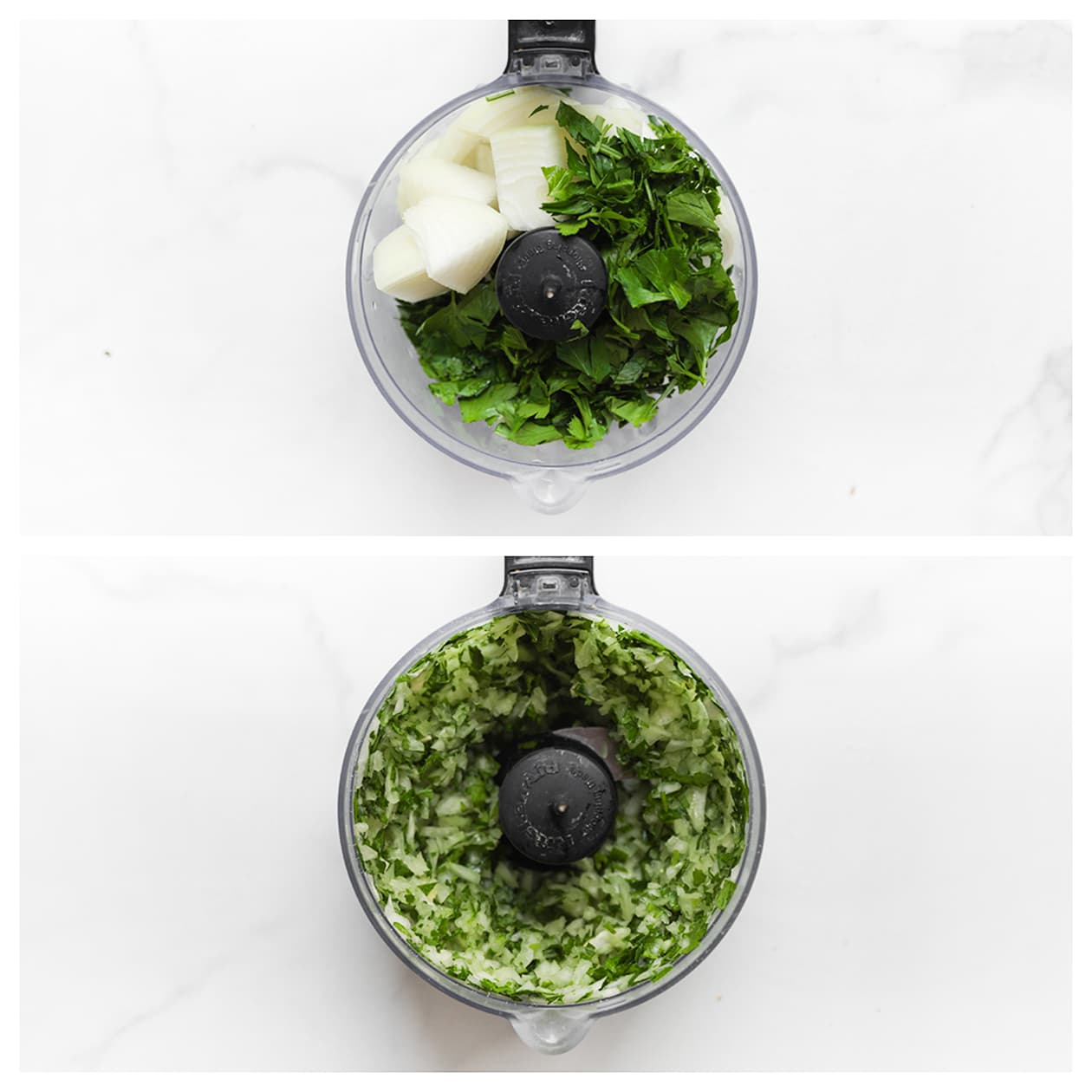 Groenten fijnmalen in een hakmolen