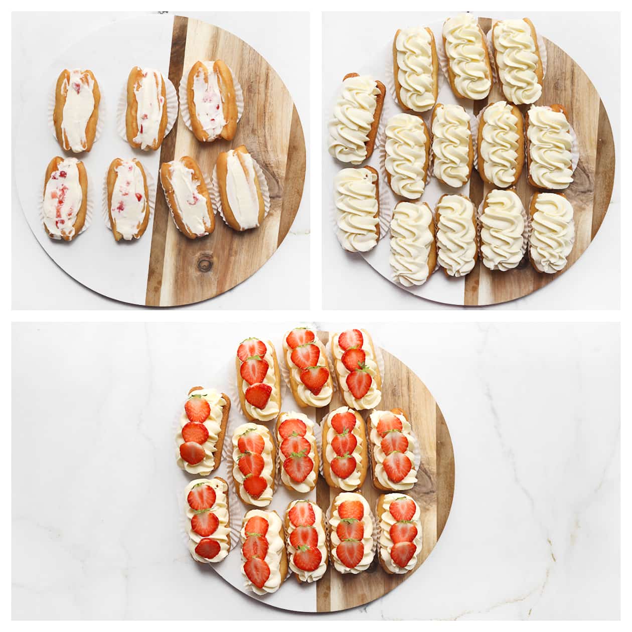 Strawberry shortcakes garneren met room een stukjes aardbei