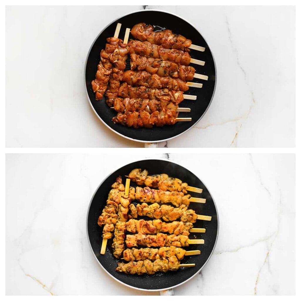 Verhit olijfolie in een koekenpan op middelhoog vuur. Bak de kip rondom gaar.