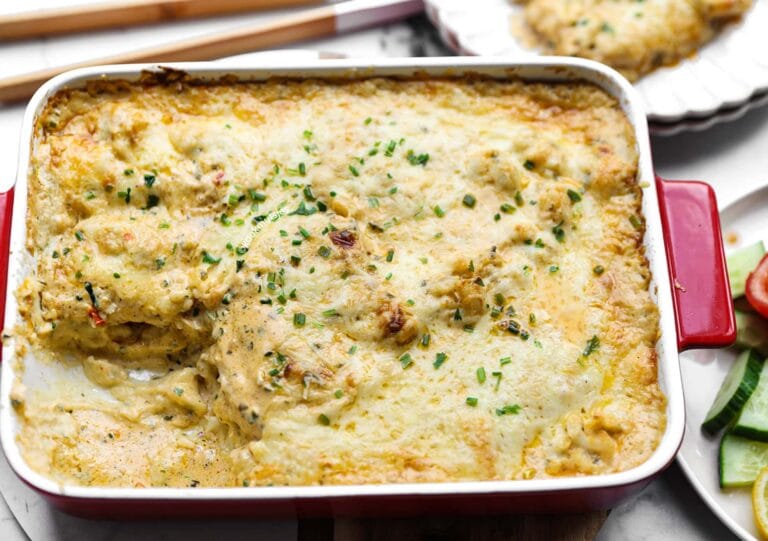 Potato-Cauli Casserole With Chicken In Garlic Sauce
