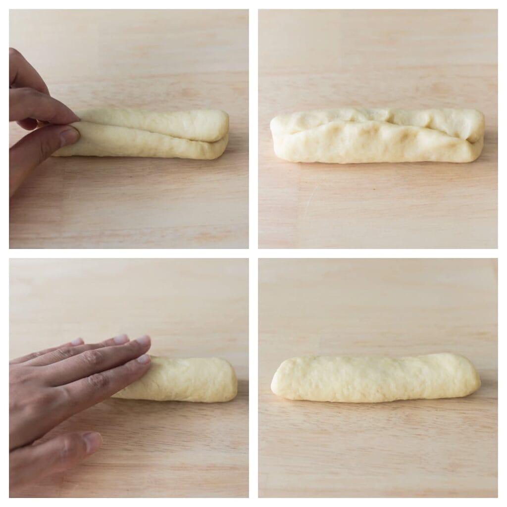 Dicht het deeg af en rol het dan uit tot een geheel.