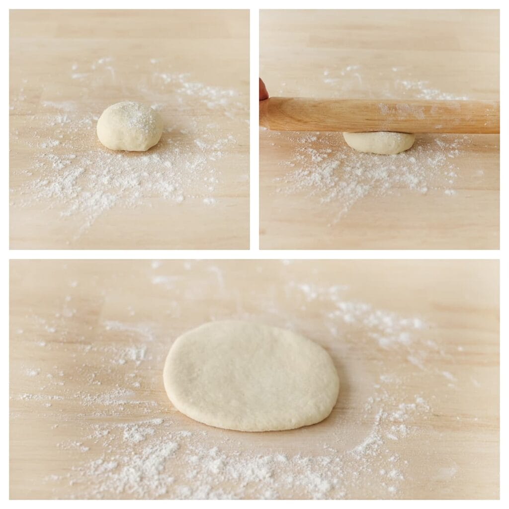 Rol elk bolletje uit tot een cirkel van circa 13 cm.