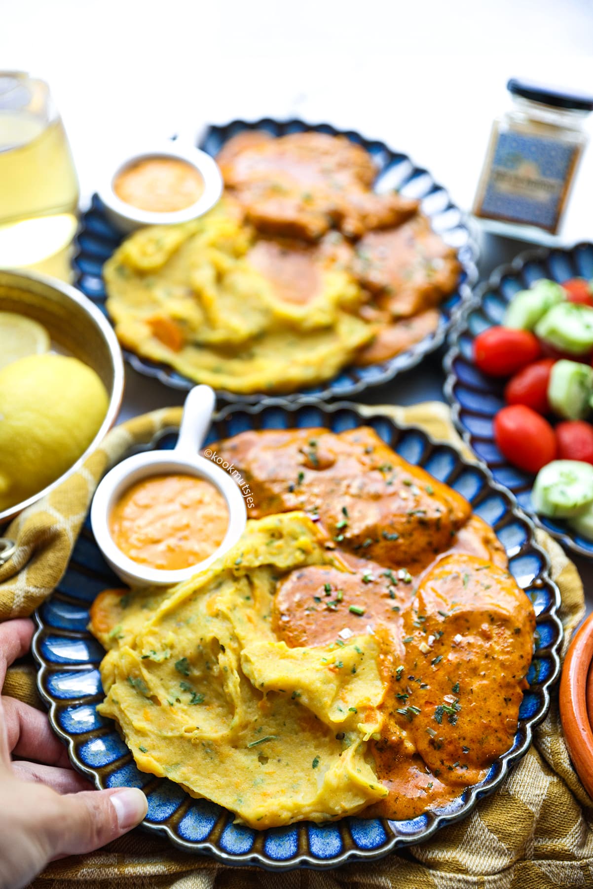 Kip in Ras el Hanout Saus met Aardappel-Wortelpuree eindresultaat Kookmutsjes