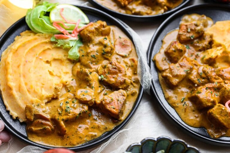 Mashed Sweet Potato  With Salmon In Coconut Milk