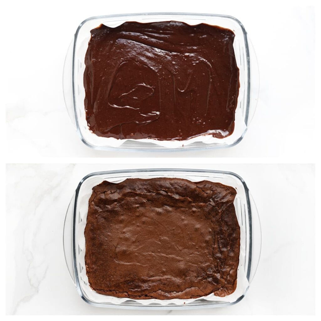 Verdeel het browniebeslag in een met bakpapier beklede vorm. Bak de brownie in een voorverwarmde oven op 175 ℃ gedurende 20-30 minuten, of tot hij gaar is. Houd de baktijd goed in de gaten, want ovens kunnen verschillen. Laat de brownie volledig afkoelen.