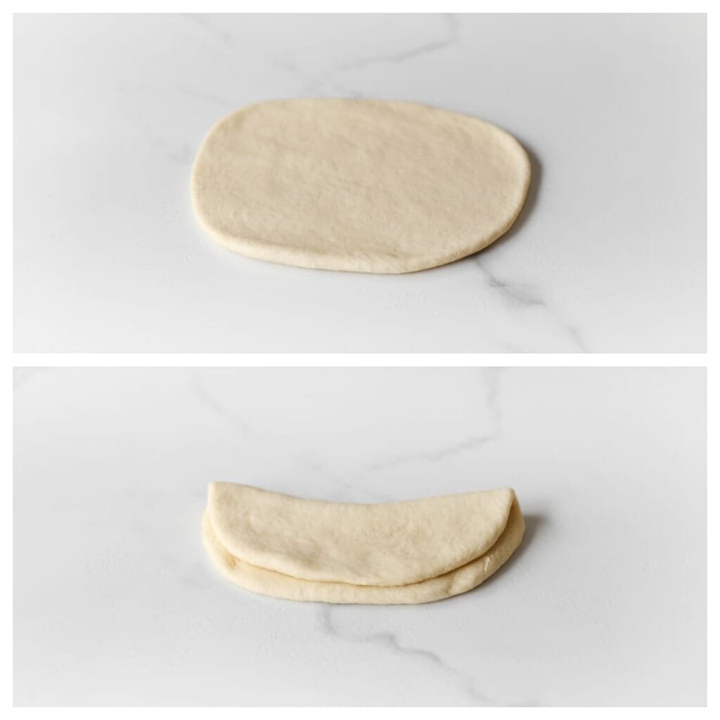 Vouw de ronde lap dubbel.