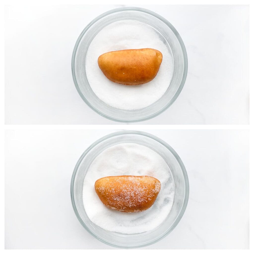 Haal ze, terwijl ze nog warm zijn, door de kristalsuiker.