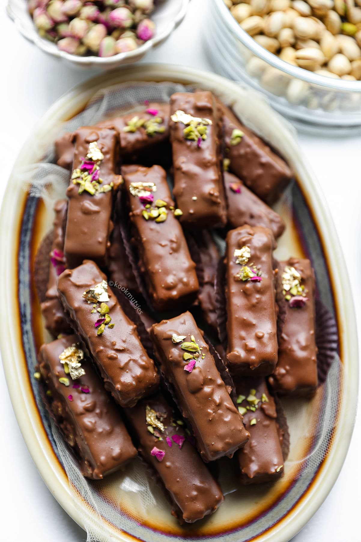 Pistache Brownies met Cripsy Chocolade eindresultaat Kookmutsjes