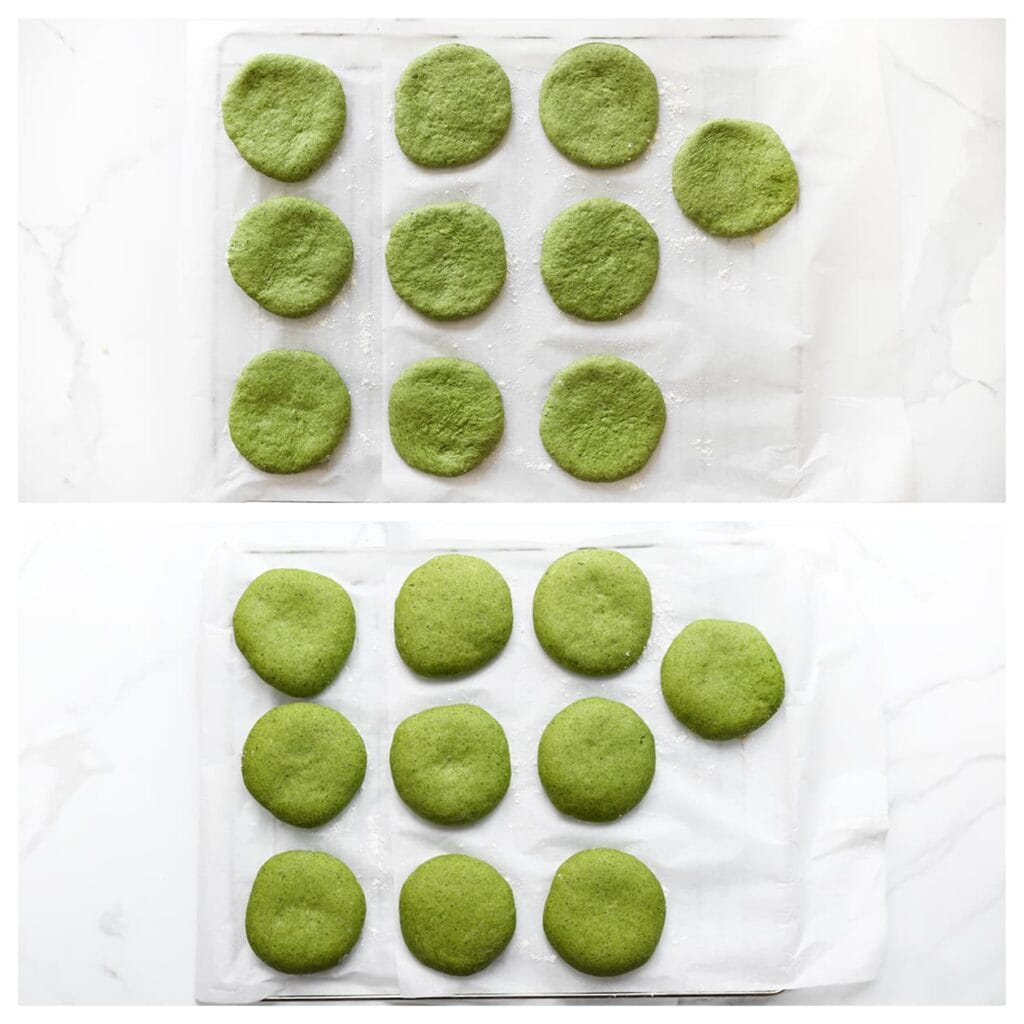 Laat het deeg 30 minuten rijzen, of tot ze in omvang zijn verdubbeld.