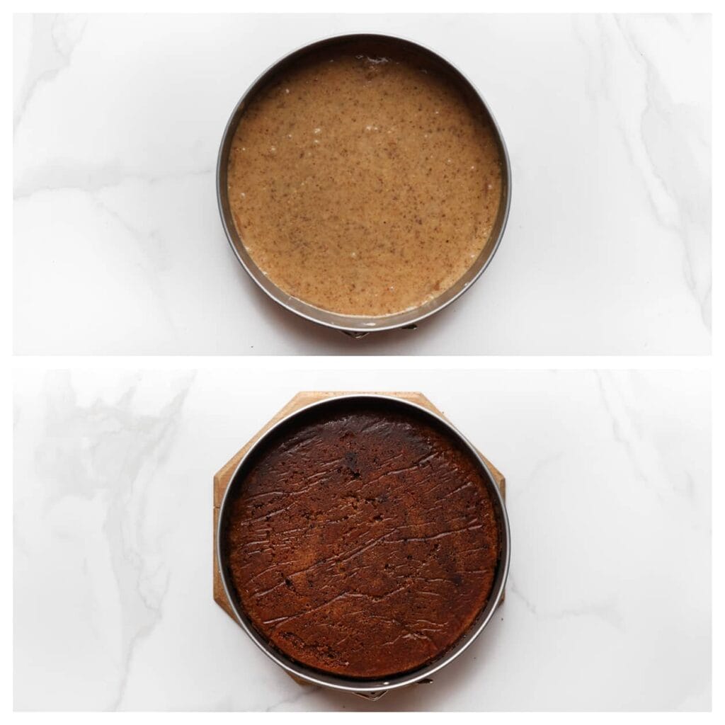 Bak de cake 30-40 minuten in een voorverwarmde oven op 175 °C. Controleer regelmatig, want iedere oven werkt anders. Laat de cake volledig afkoelen.