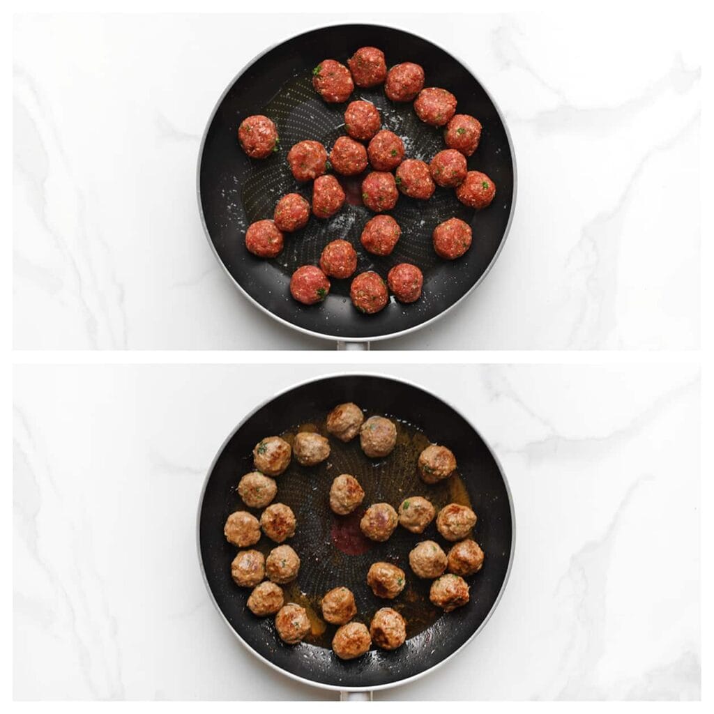 Verhit een beetje olijfolie in een koekenpan op middelhoog vuur. Bak de gehaktballetjes rondom goudbruin en gaar, ongeveer 6-8 minuten.