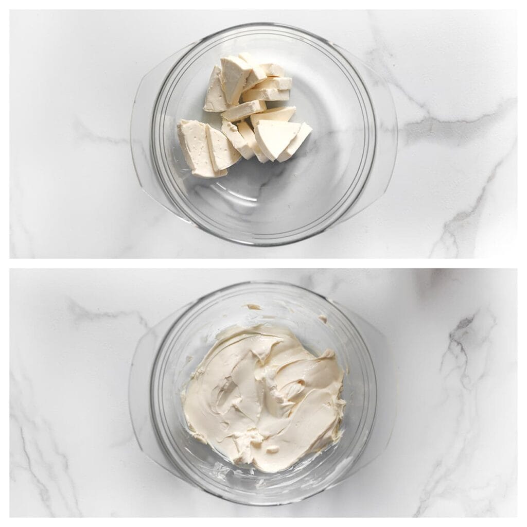 Doe de smeerkaaspuntjes in een kom en meng ze goed tot een geheel.