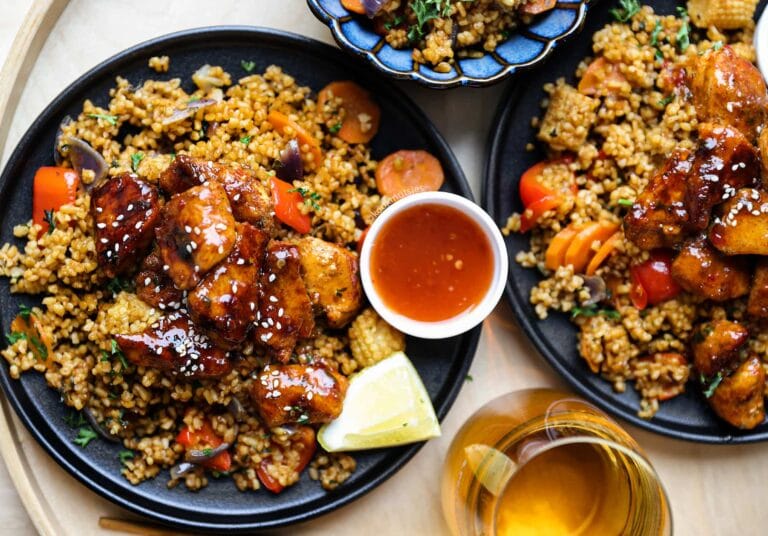 Bulgur With Sticky Chicken And Vegetables