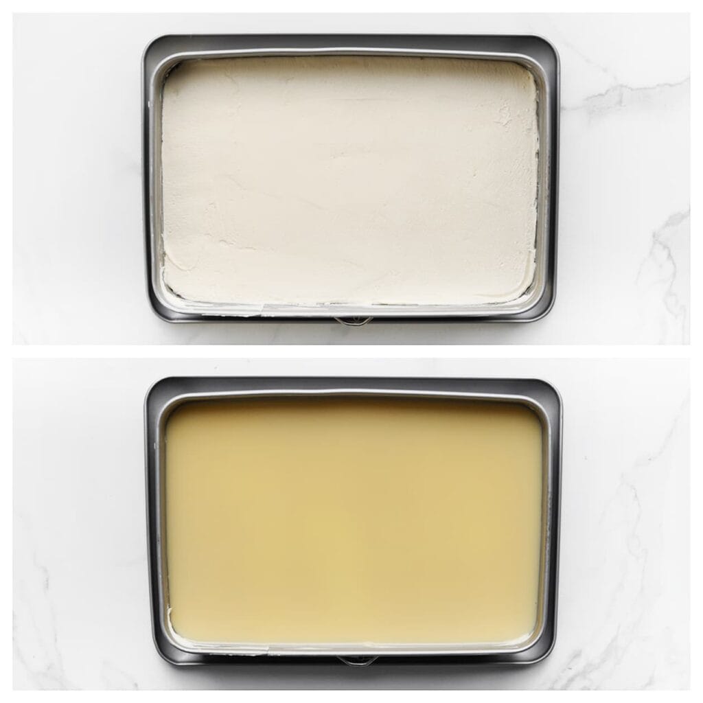 Verdeel de ganache gelijkmatig over de taart en zet 30-45 minuten in de koelkast om op te stijven.