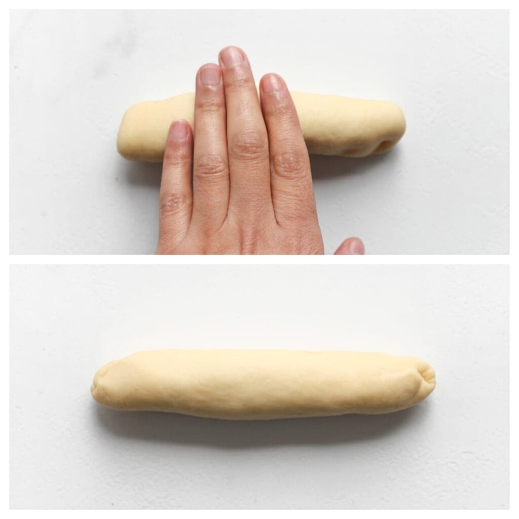 Rol de staaf lichtjes langer en platter met je handpalm of vingers.