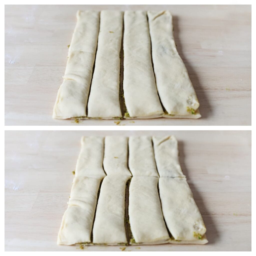 Snijd het deeg in 8 gelijke stukken.