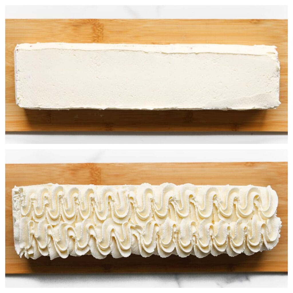 Garneer de bovenkant met twee langwerpige toefjes room. 