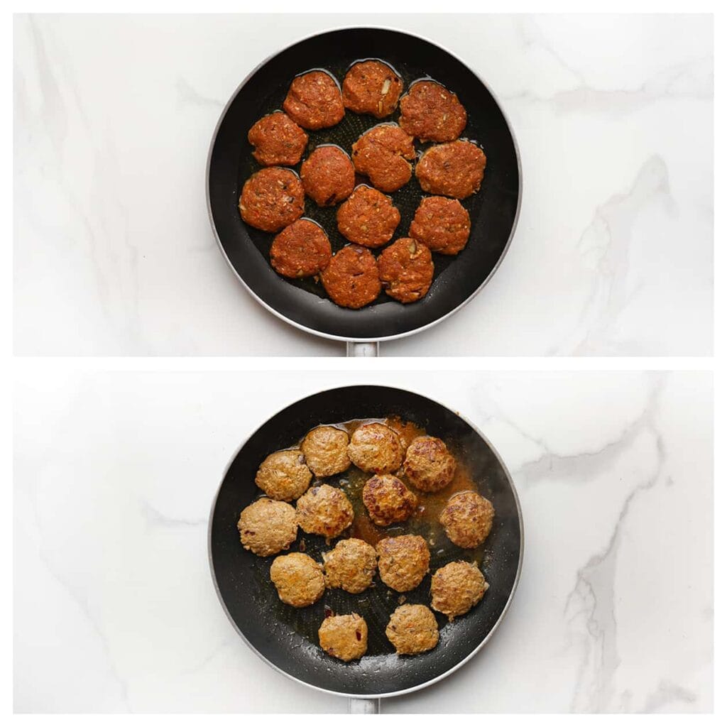 Verhit een scheutje olijfolie in een koekenpan op middelhoog vuur. Bak de gehaktplakken aan beide kanten goudbruin en gaar.