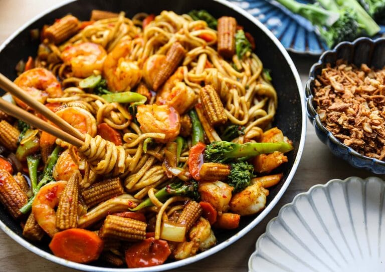 Noedels met Garnalen en Bimi